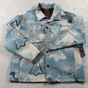 Rebel Vengeance Jacket Men L Blue Cross Tapestry Streetwear Graphic Button Front